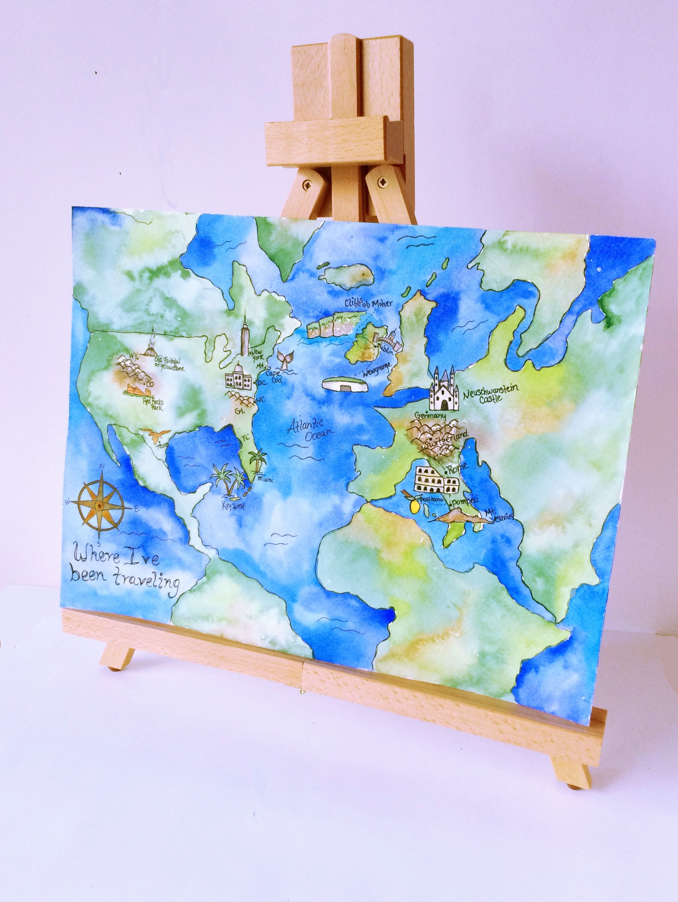 Custom Traveling Map Watercolor Painting