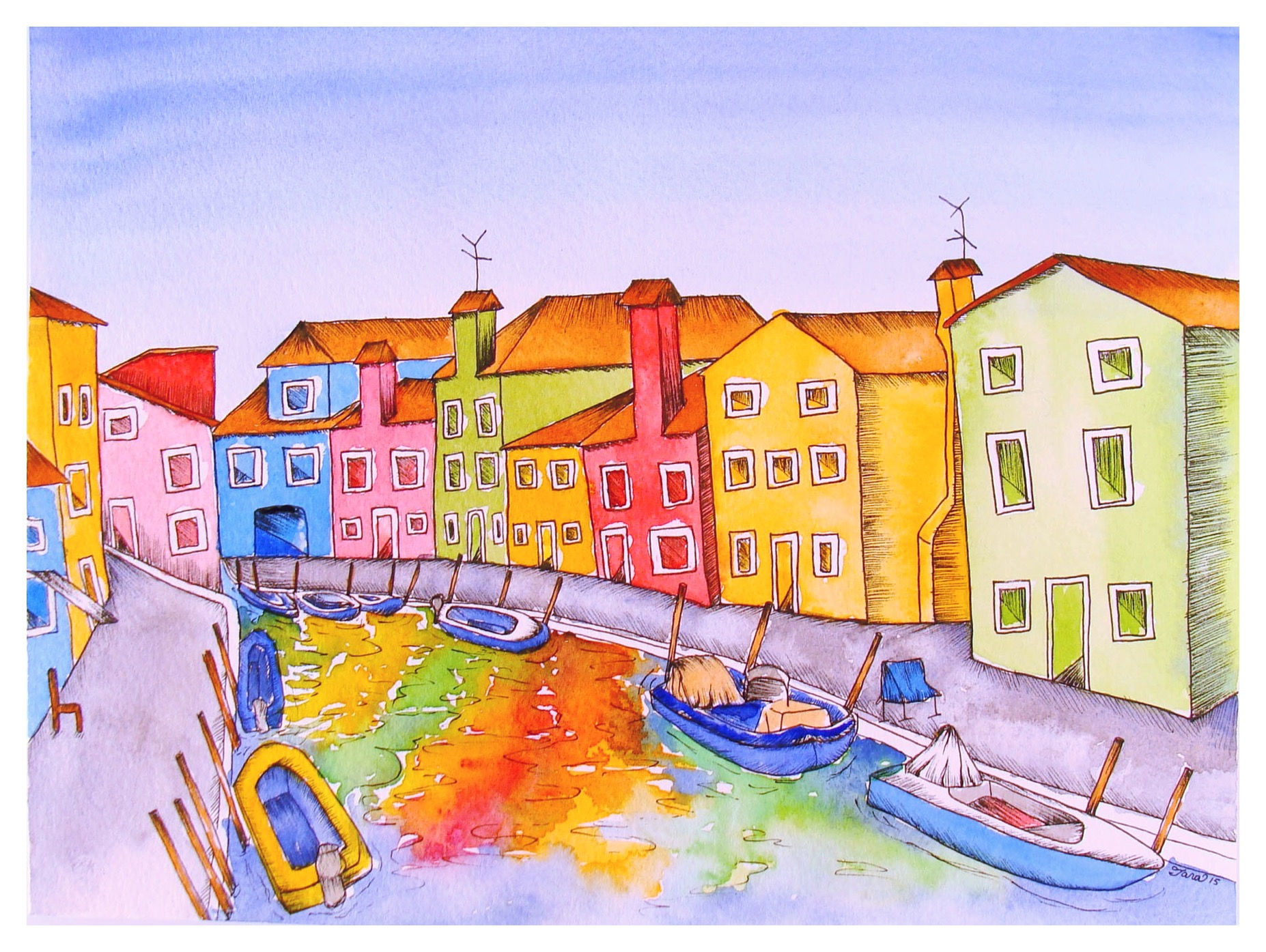 Original Watercolor Painting of Burano, Italy