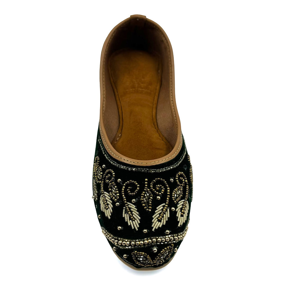 Thumbnail: Khussa Hand work Embroidery Jutti - Dark Green