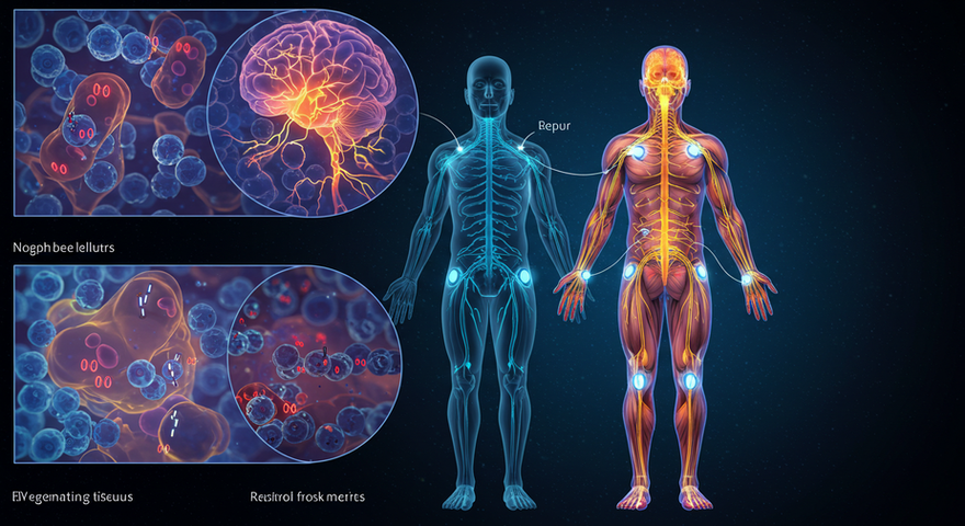 Illustration of bioelectric signals flowing through cells, showing regeneration of tissue and neural communication, symbolizing the role of bioelectricity in healing and growth.