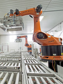 Palétisation de caisses de lait