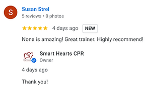 5 star google review, Best BLS and CPR training Iāve ever takenāconfident and certified now