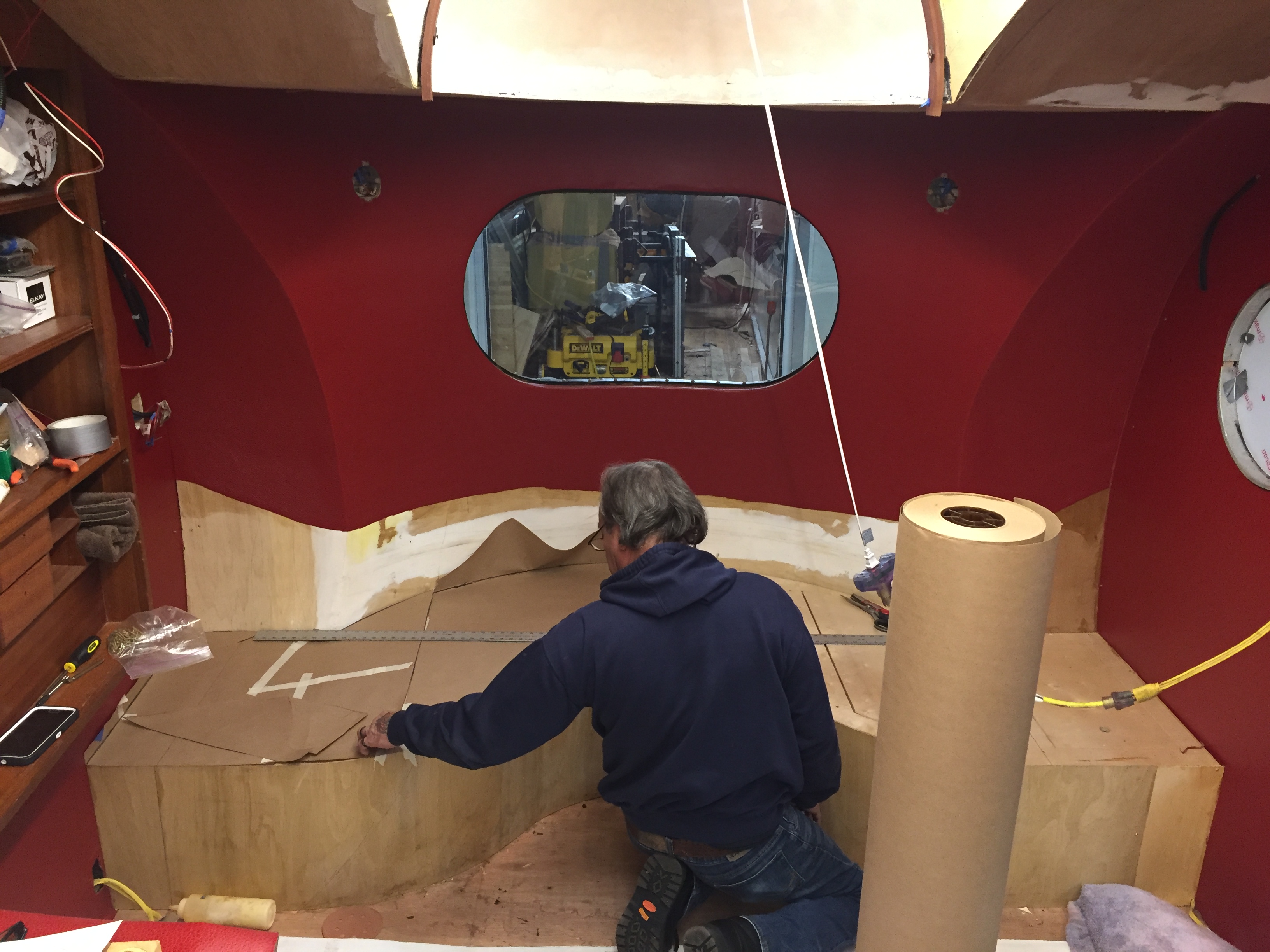 Ted making pattern for dinette seat