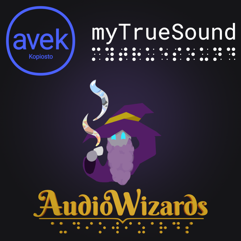 Picture with the logos of AVEK, myTrueSound, and AudioWizards, and the company of Soundaman holding a cup of tea