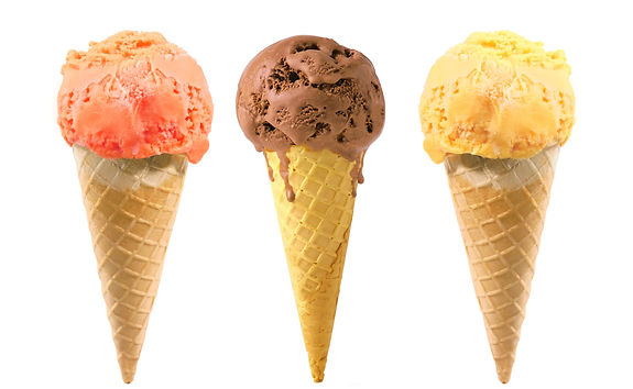 Mango ice cream, chocolate ice cream, vanilla ice cream.