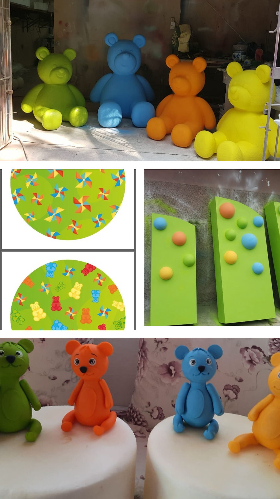 Painel verde com bolas coloridas
