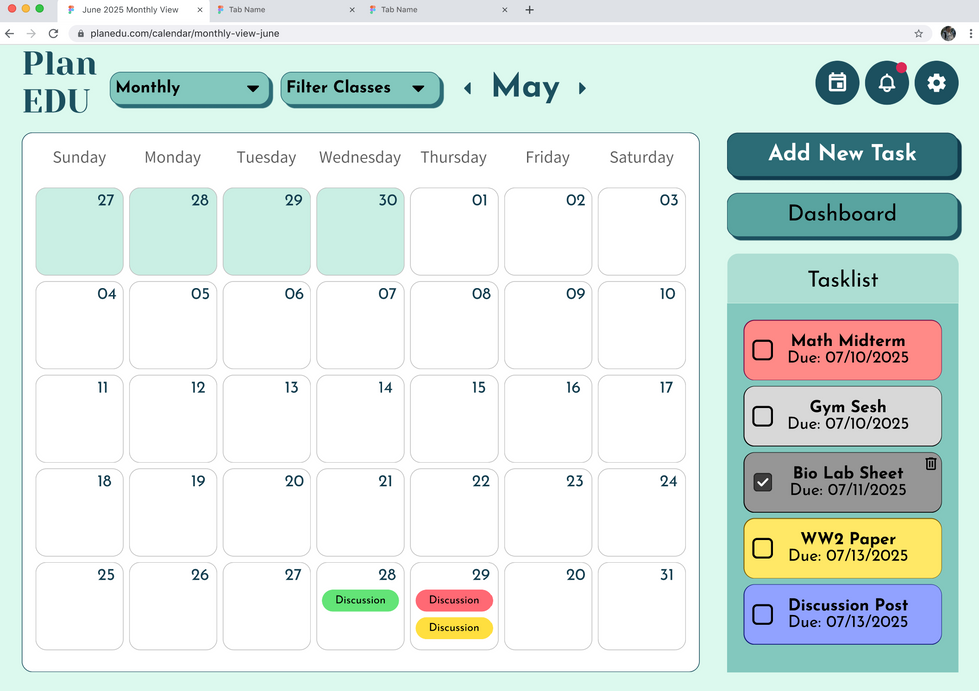 Calendar Page (Monthly View)