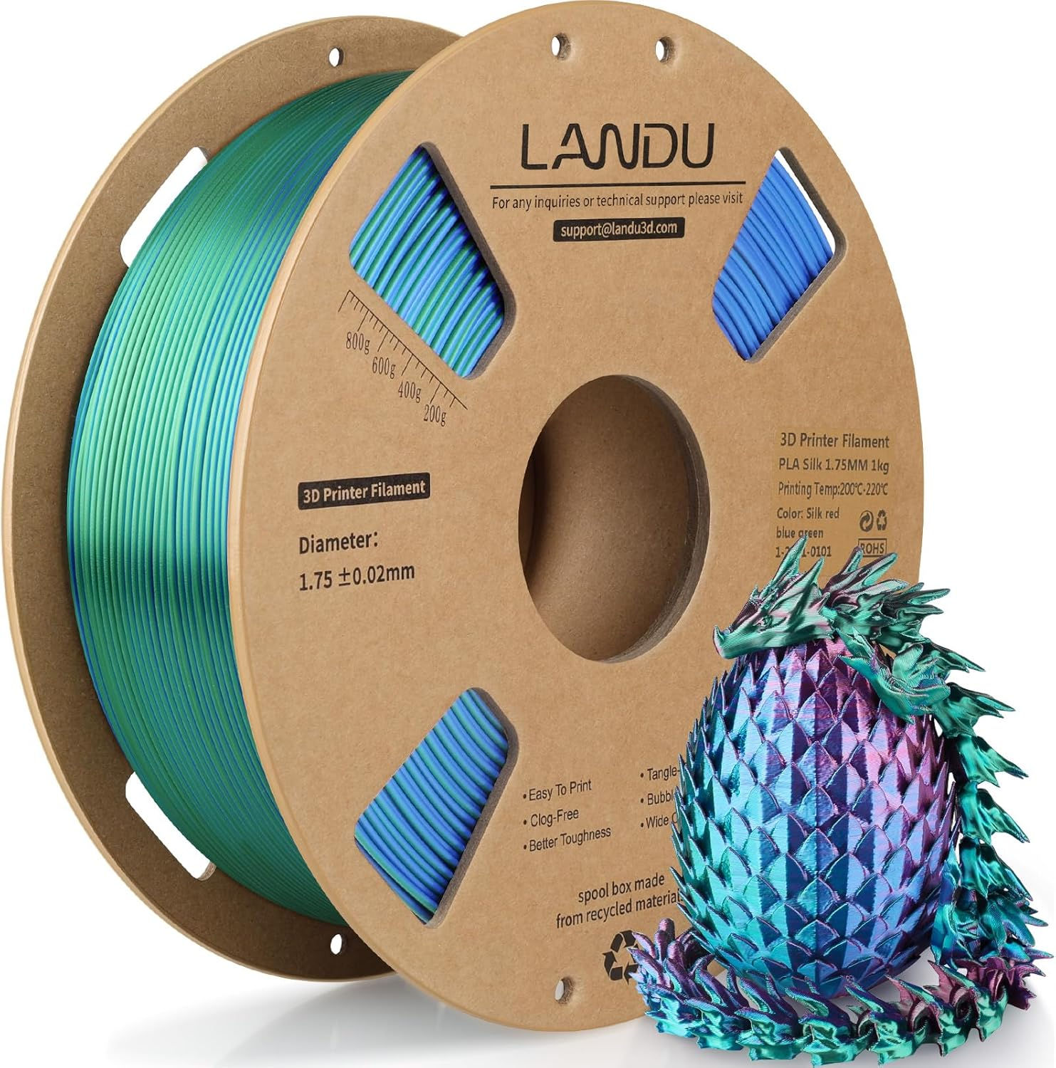 Red - Blue - Green TRI SILK - LANDU PLA Filament 1.75mm 1KG