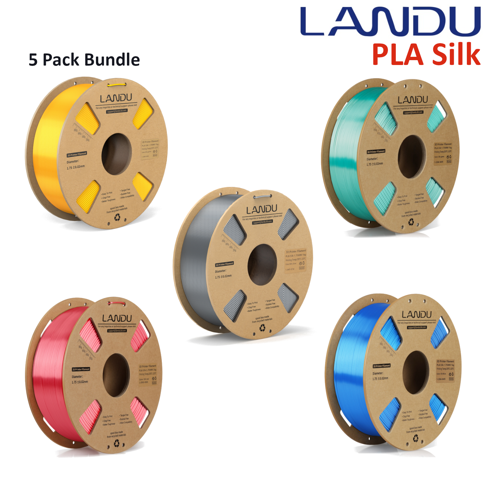 SILK 5KG BUNDLE - LANDU PLA Filament 1.75mm - Silk