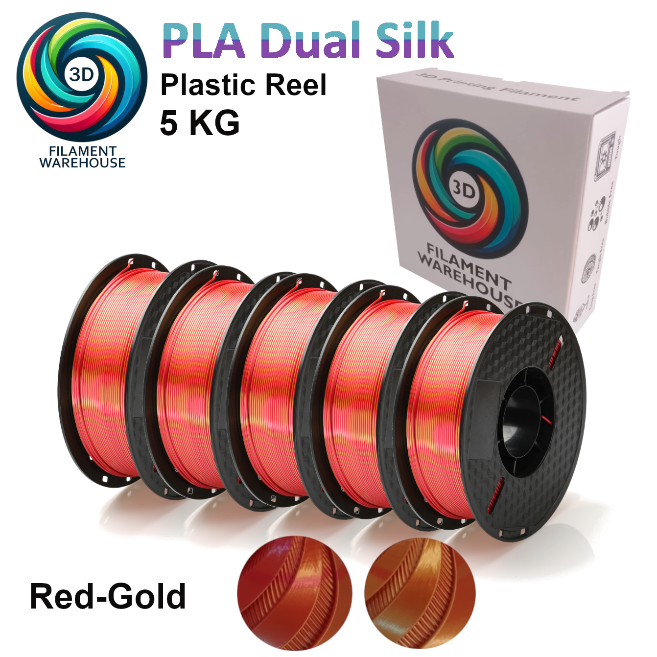 Red-Gold 5KG Dual Silk PLA Bundle - 3D Filament Warehouse
