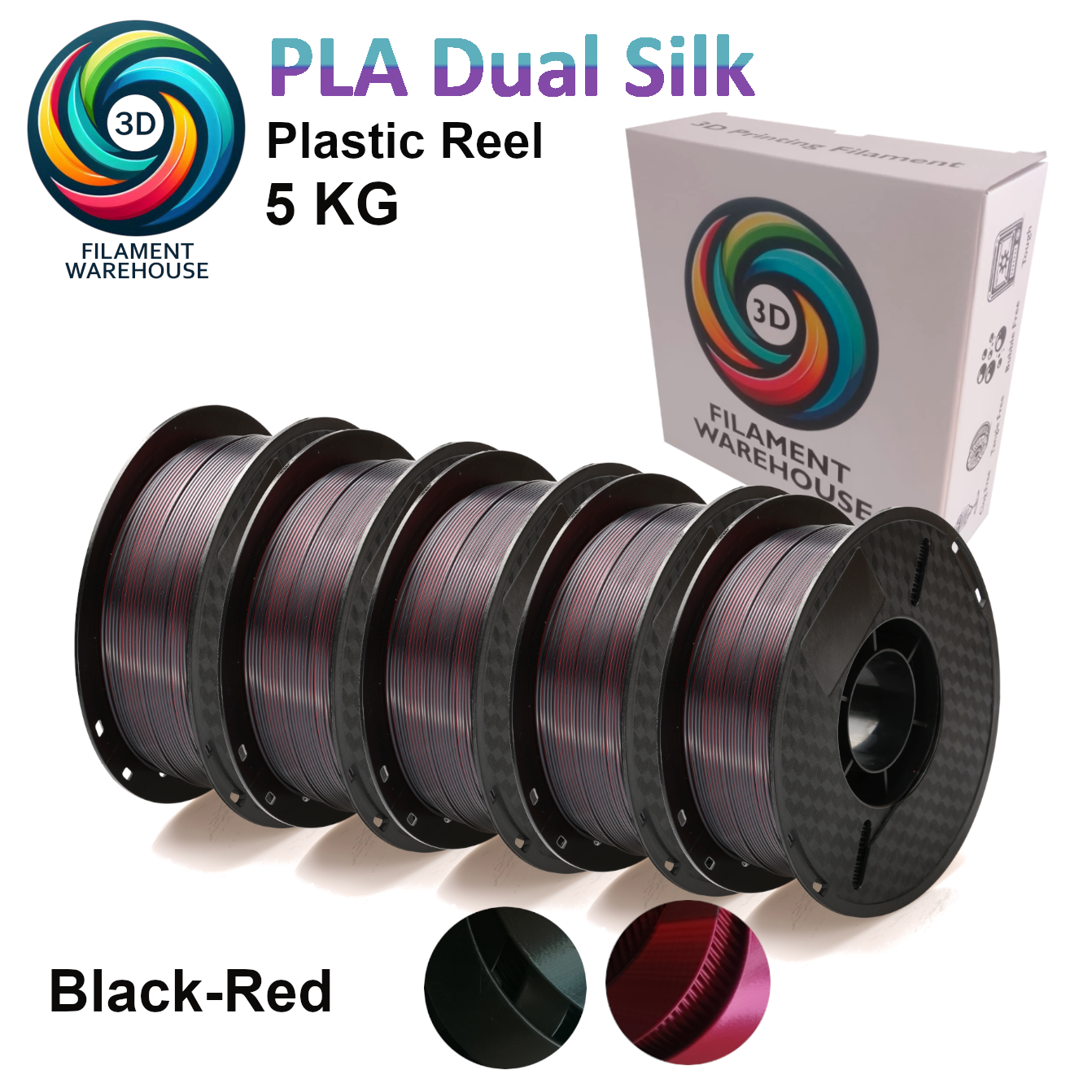 Black-Red 5KG Dual Silk PLA Bundle - 3D Filament Warehouse
