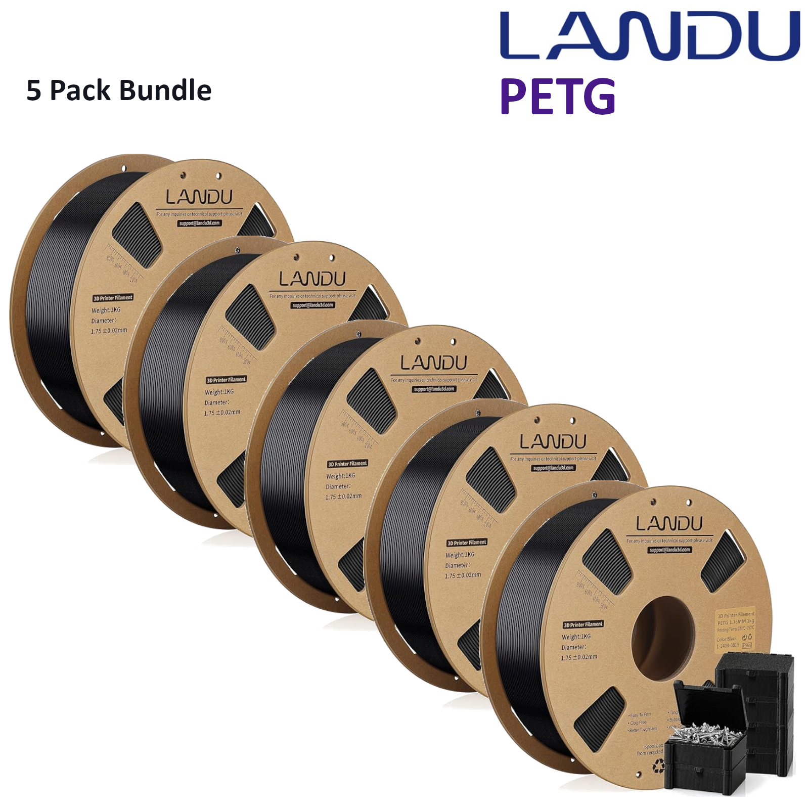 5KG Black PETG Bundle - LANDU Filament 1.75mm