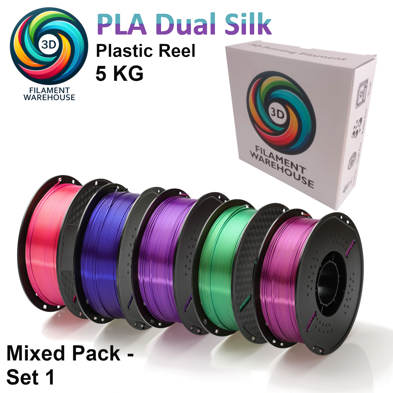 5KG Dual Silk PLA Bundle (Set 1) - 3D Filament Warehouse