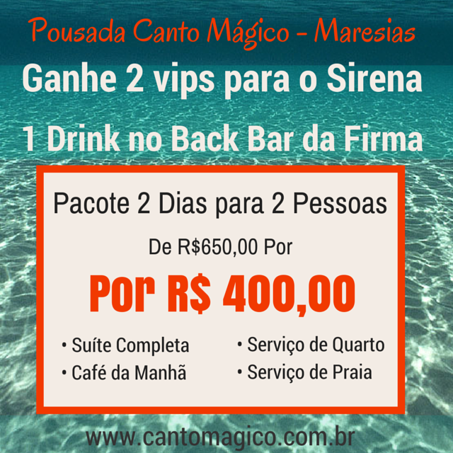 Atenção Atenção
Mega Promoção
#Maresias #Feriadão #Sirena #BackdaFirma #Promoção #