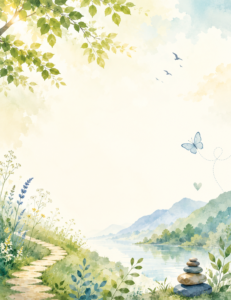 Serene nature scene with soft watercolor hues.png