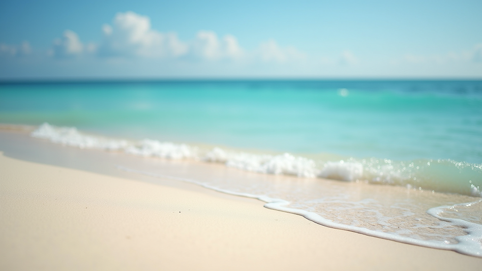 Wide angle view of a serene beach with clear blue waters