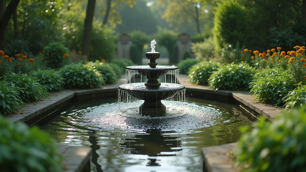 Close-up view of a tranquil water fountain in a garden