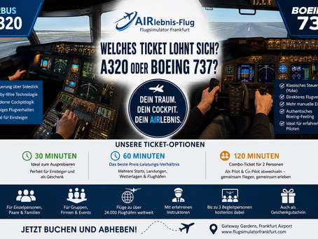 Flugsimulator Frankfurt AIRlebnis-Flug: Welches AIRlebnis-Flug Ticket lohnt sich? A320 oder Boeing 737?