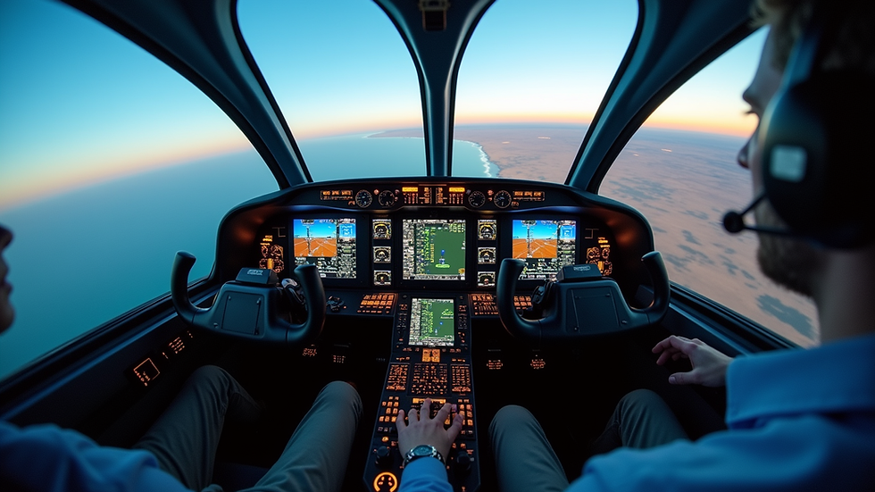 Eye-level view of the SkyRiderX 4D simulator cockpit with realistic controls