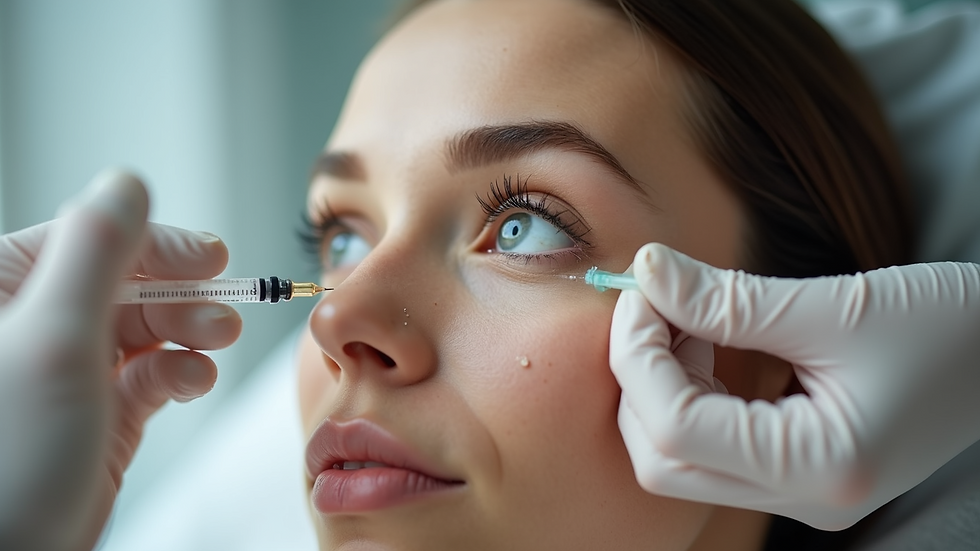 Close-up of skincare injection process focusing on the eye area