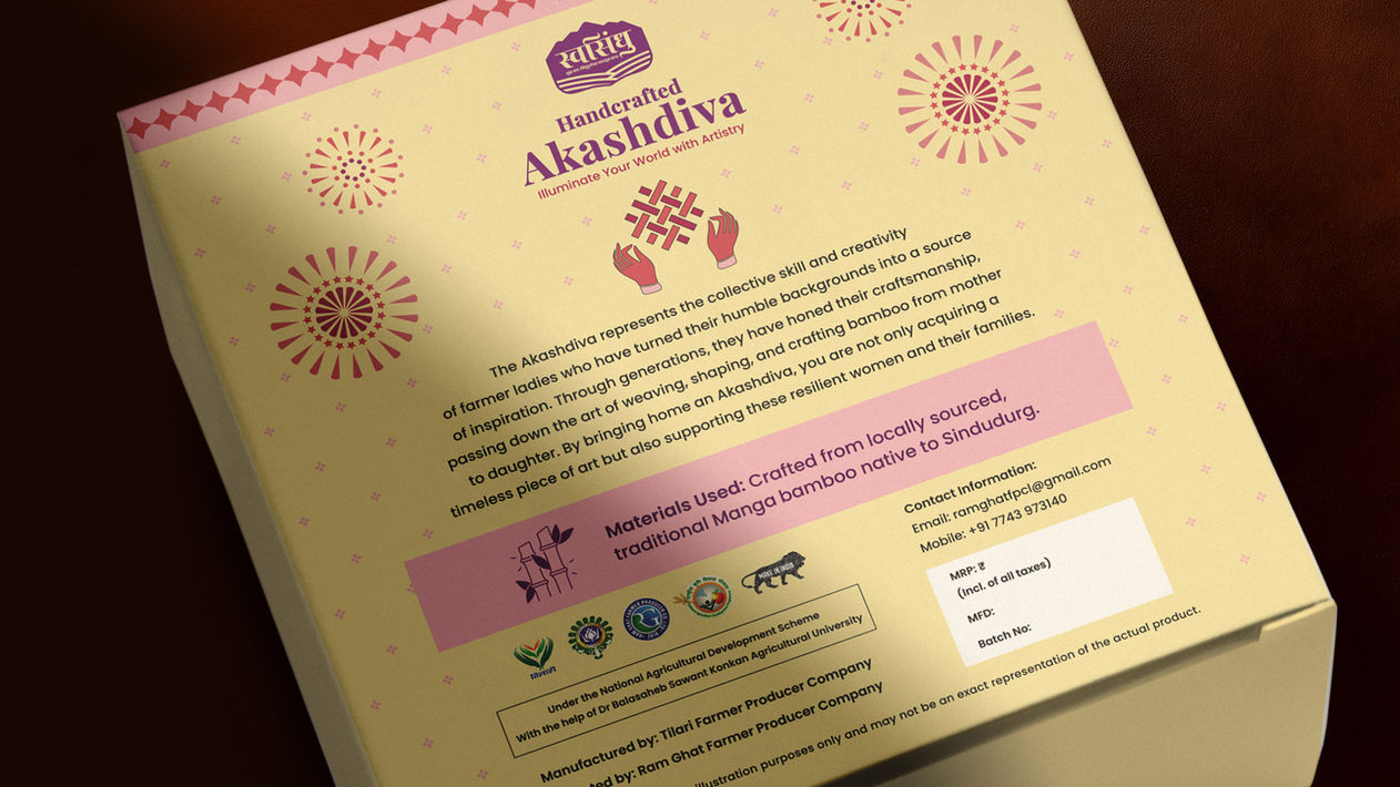 A colorful box of Indian lamp displayed on a wooden table, showcasing a process of traditional handicraft.