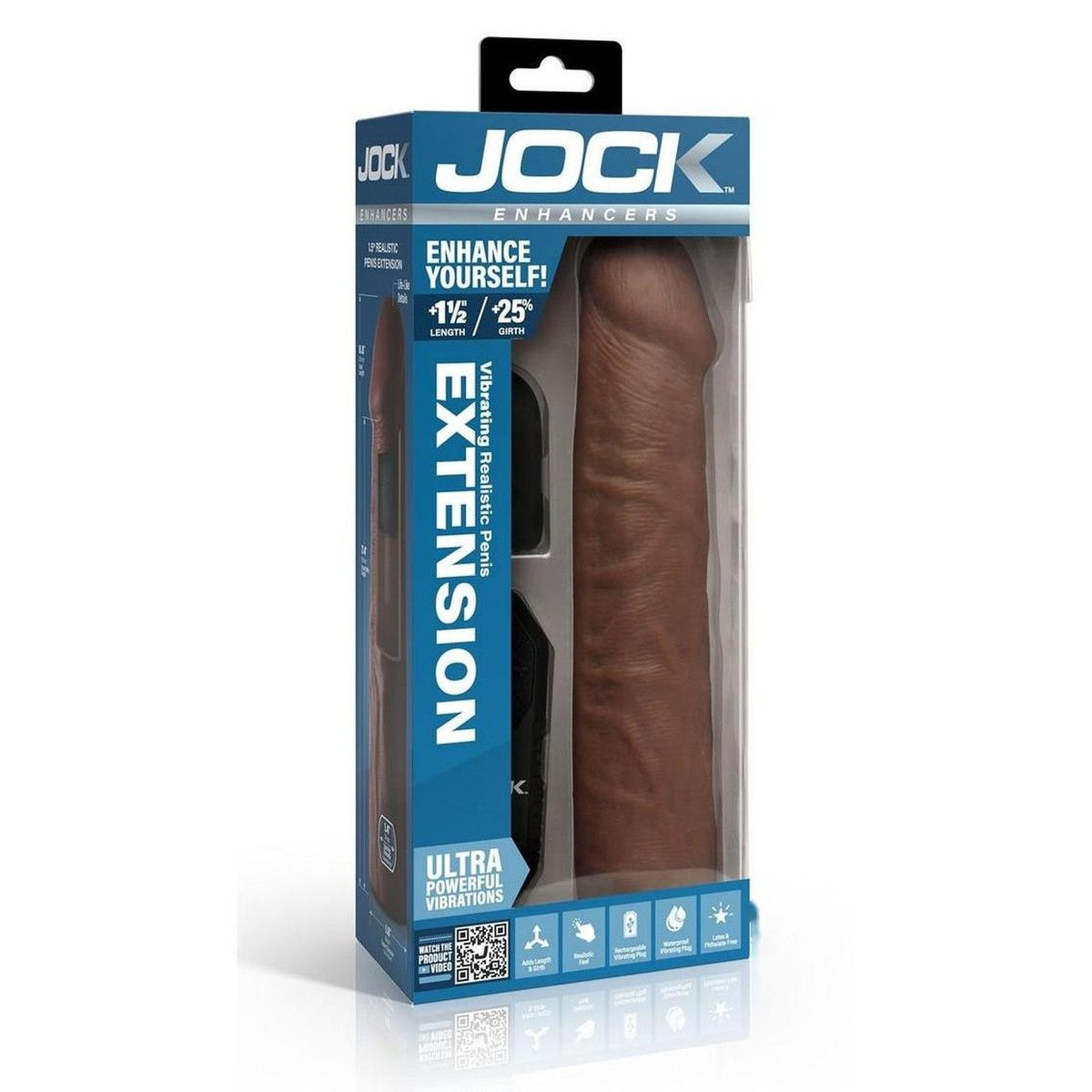 JOCK Enhancers Vibrating Penis Extension Sleeve with Remote - Chocolate