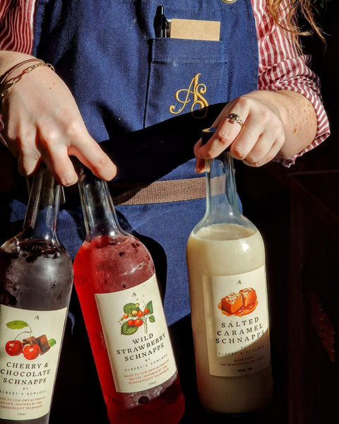 bespoke work uniform, navy apron with clip straps and embroidery