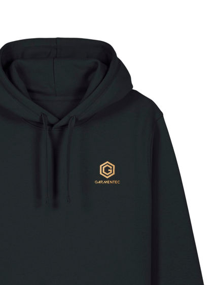 black hoodie with embroidered logo
