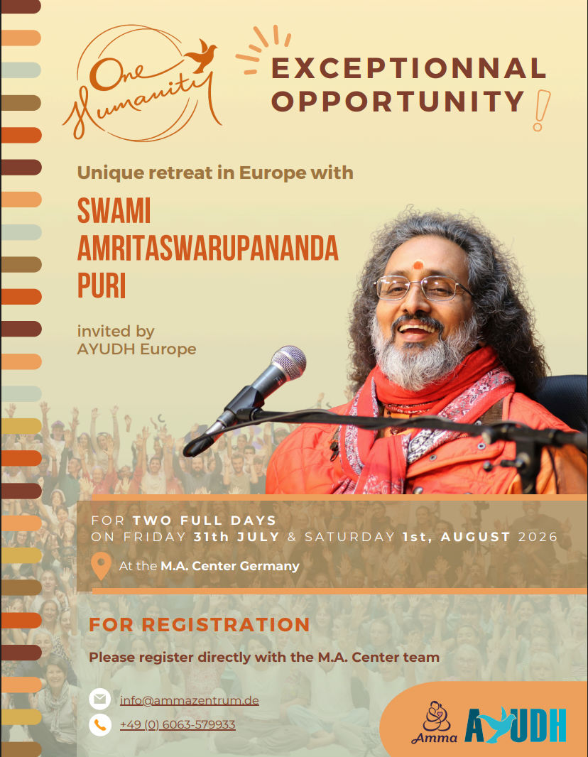 Swami Amritaswarupananda Puri 31 Juli bis 1. August am AYUDH Treffen im MA Center Germany