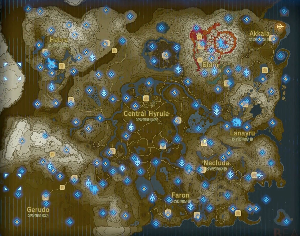 Mappa di Zelda Botw con sacrari.