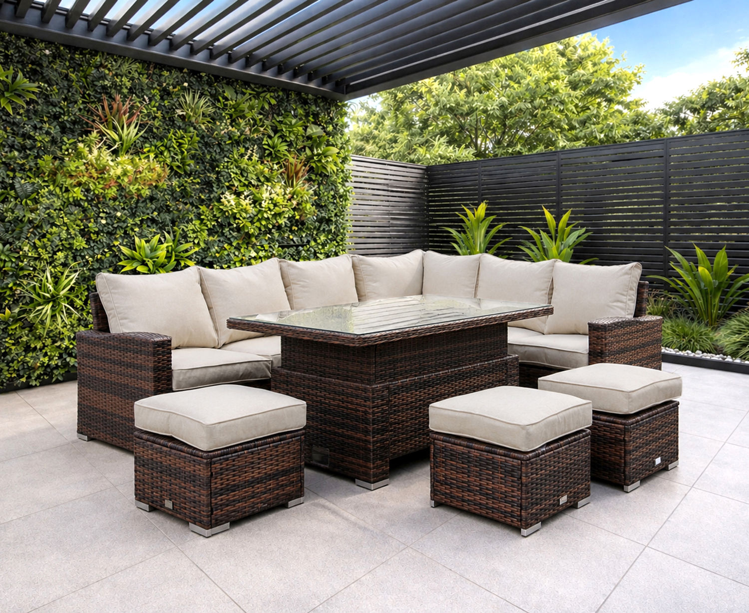 Brown rattan garden corner sofa set