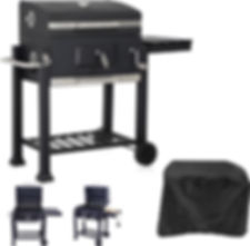 Large Trolley BBQ Grill with adjustable tray, wheels, thermometer