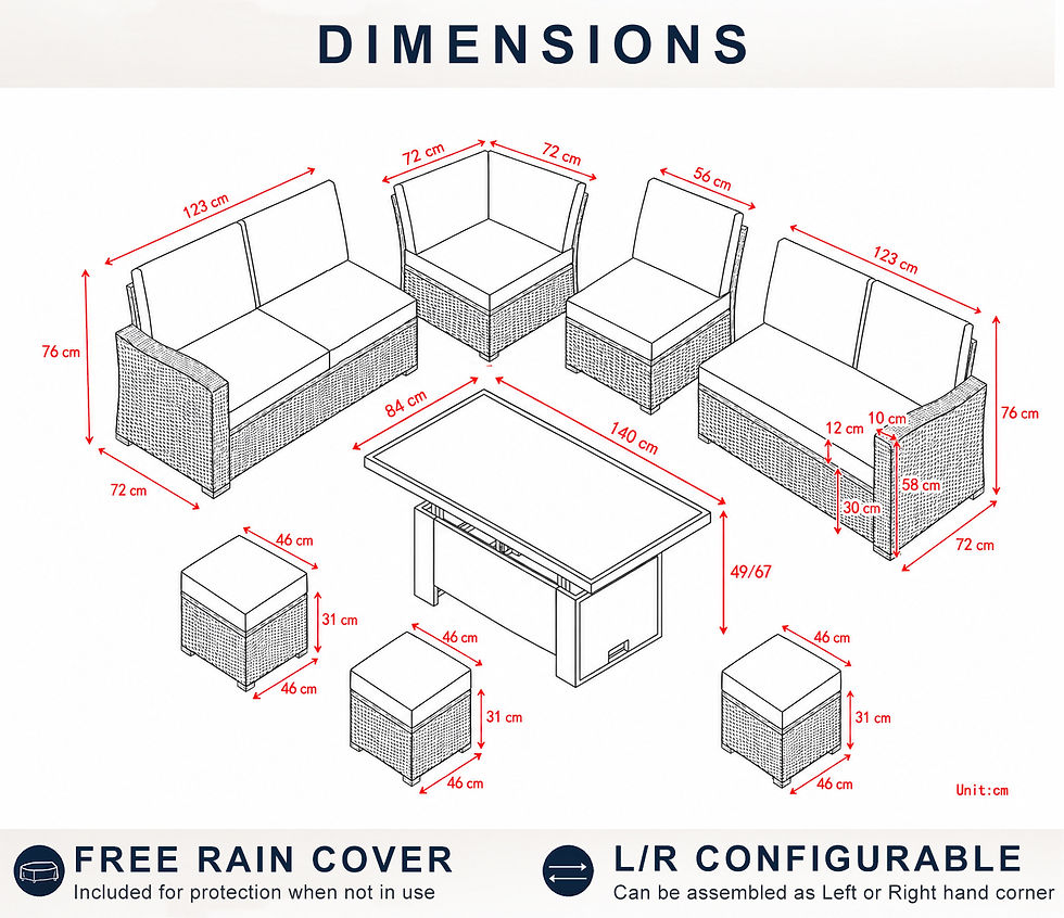 Rattan Garden Furniture Set with Rising table