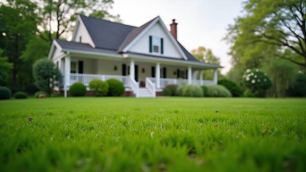 Eye-level view of a suburban house with a well-maintained lawn