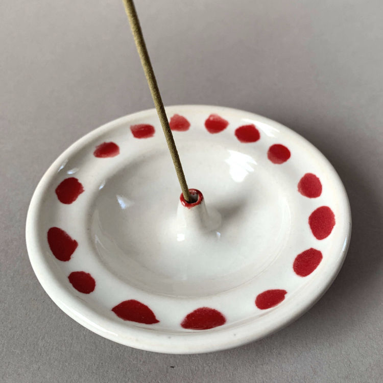 Thumbnail: handmade white and red fdp incense holder with incense stick