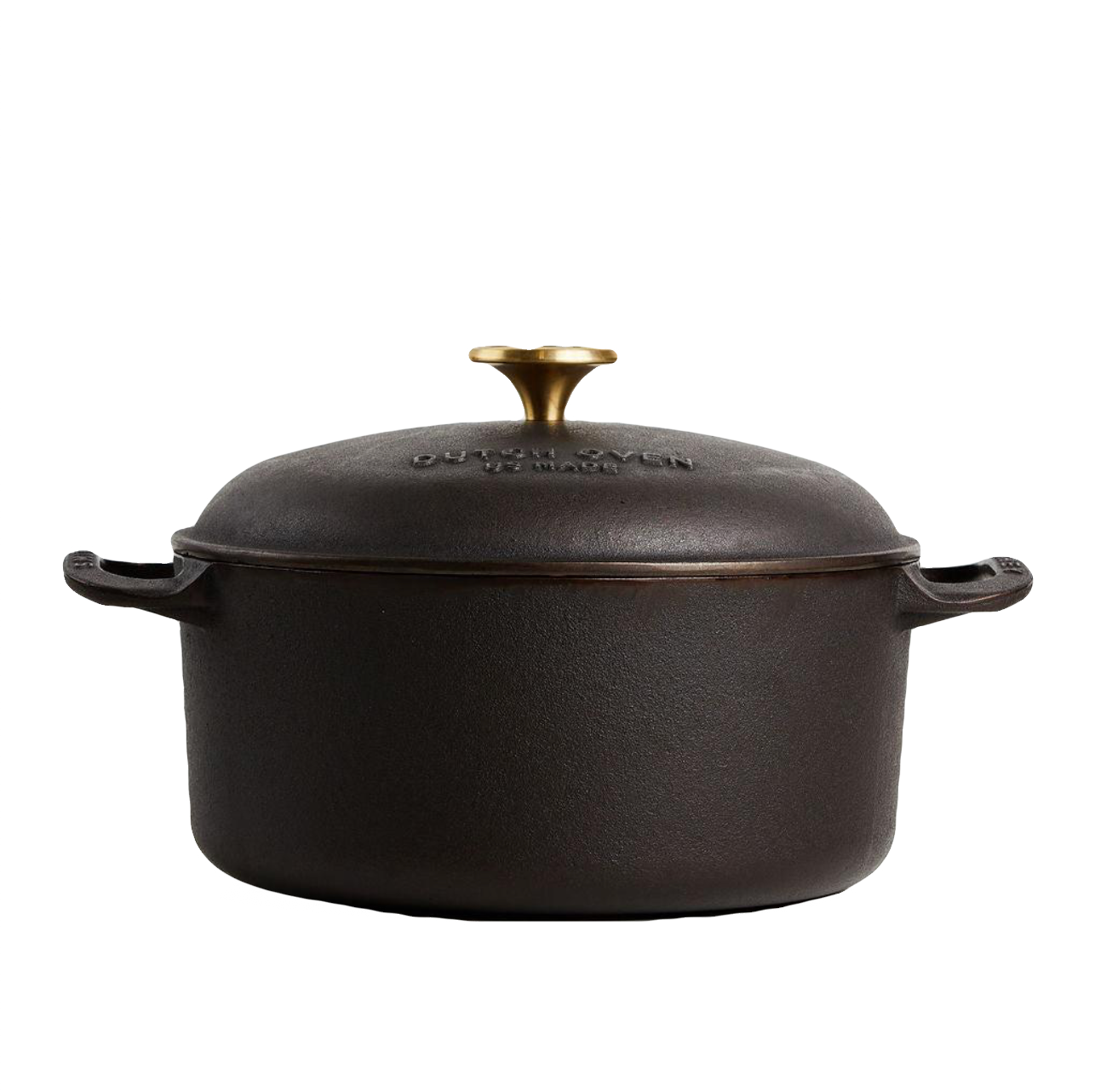 Smithey cast iron dutch oven with lid on white background