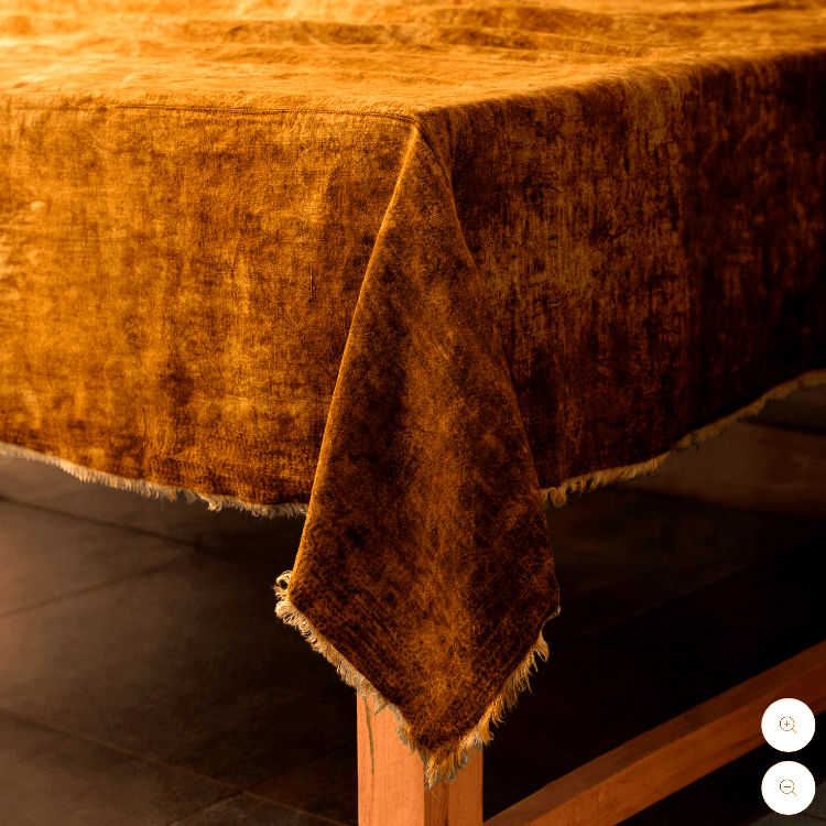 frayed edge of Kantha table cover