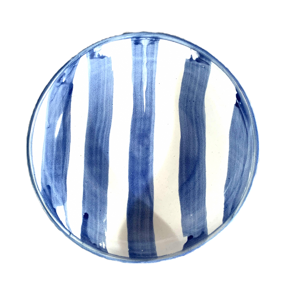 cobalt blue striped bowl top view