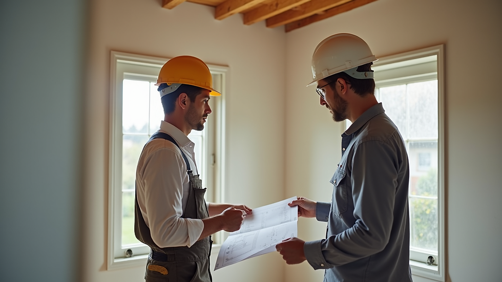Eye-level view of a contractor discussing renovation plans with a homeowner