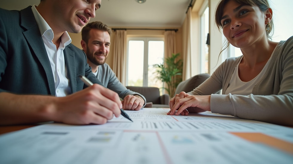 Eye-level view of a professional discussing a home improvement plan with a homeowner