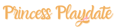 A gold princess playdate word graphic