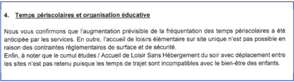 Extrait du compte-rendu de la Mairie diffusé sur le portail aux familles des Richardets