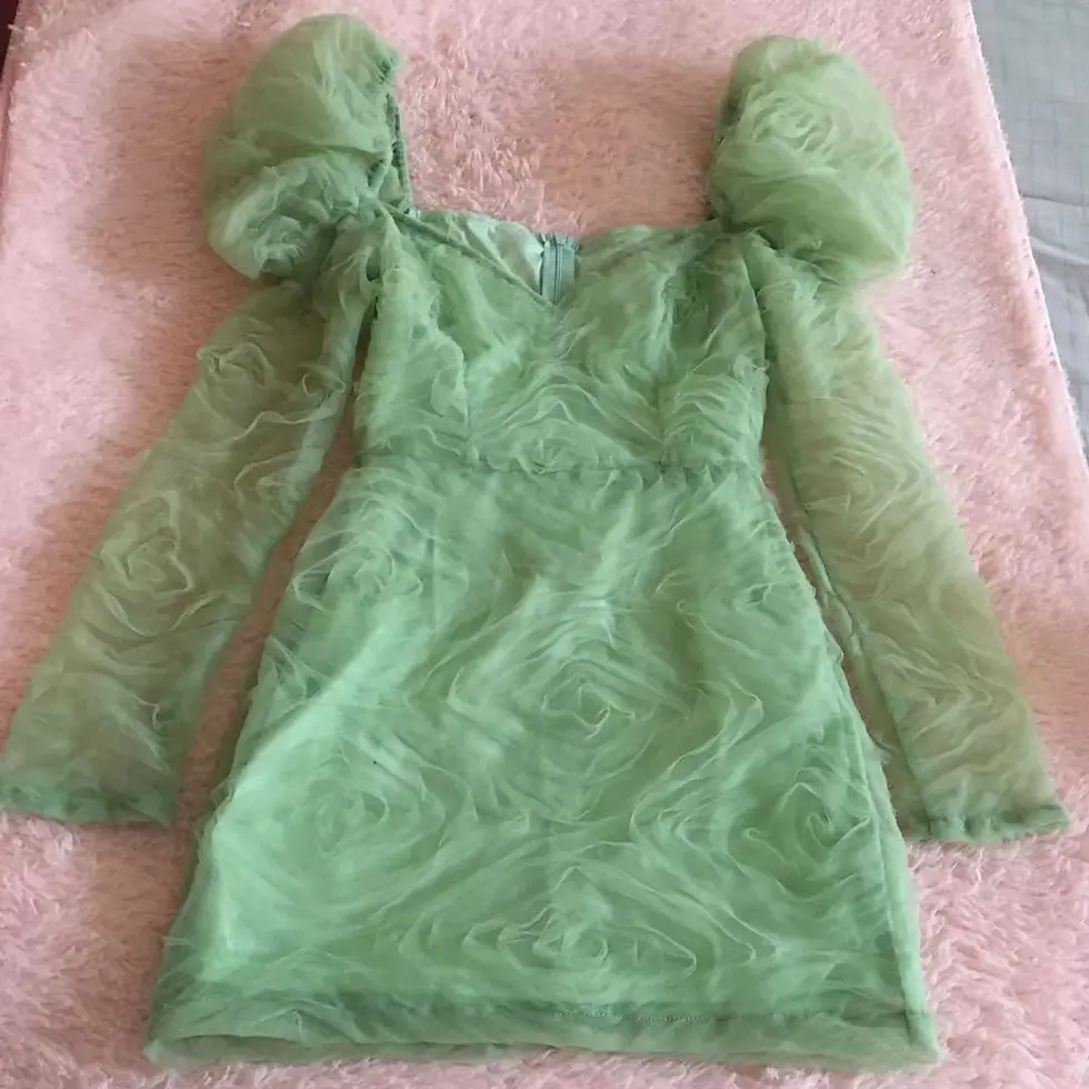 Miniatura: Beachapche Green Floral Puff Sleeve Bodycon Dress Female Flower Lace Up Mini
