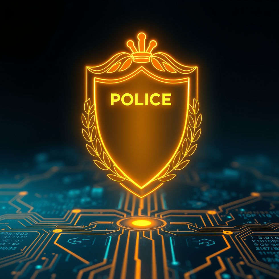 Glowing golden holographic police shield