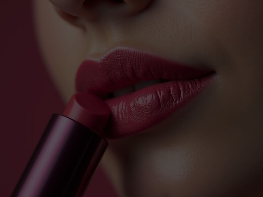 A close-up shot of vibrant berry-toned lipstick swatches on a light skin tone, highlightin
