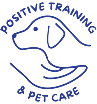 Positive Training & Pet Care logo showing dog head profile cupped by a hand