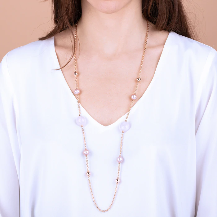 Miniatura: BRONZALLURE Collana Lunga con Perle Pietre e Sfere Golden Rose WSBZ01751.RQ