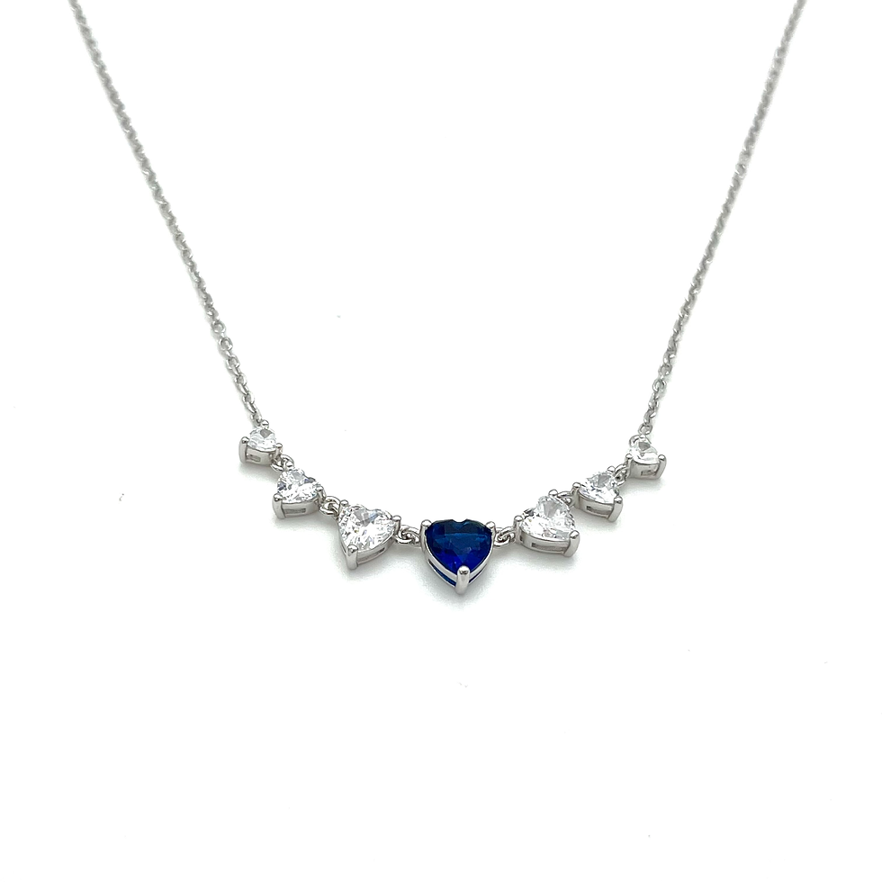 Raggi, Collana con cuori in argento 925/000 e zirconi bianchi e blu