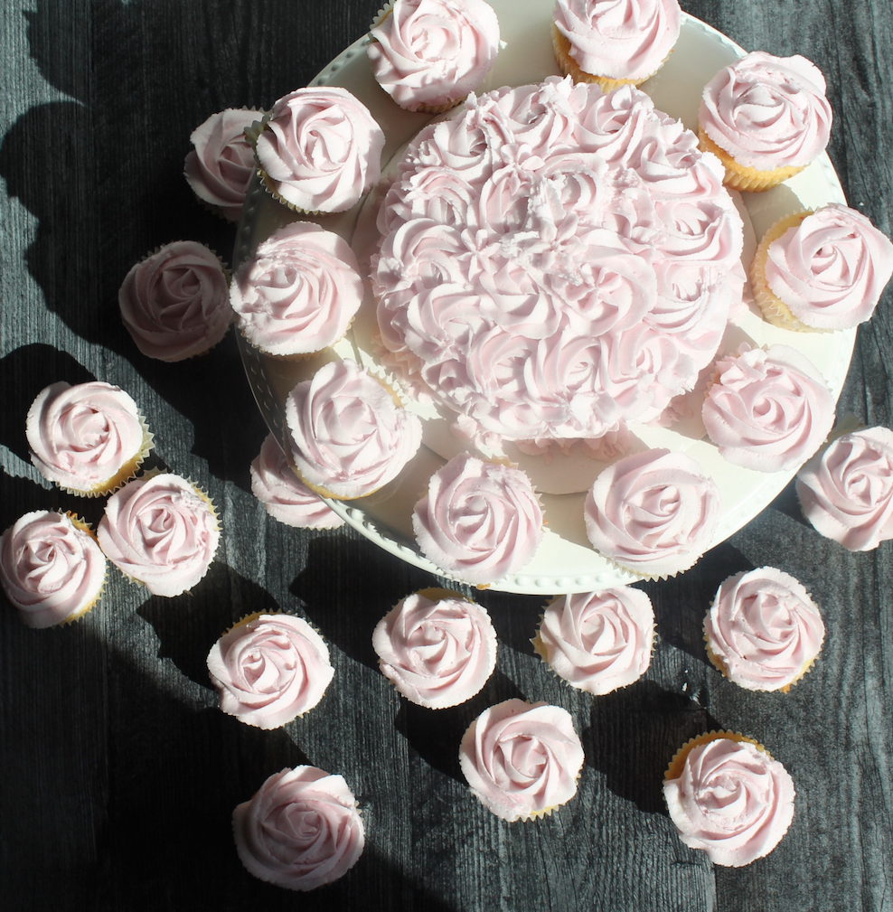 Pale Pink Cake and Cupcakes