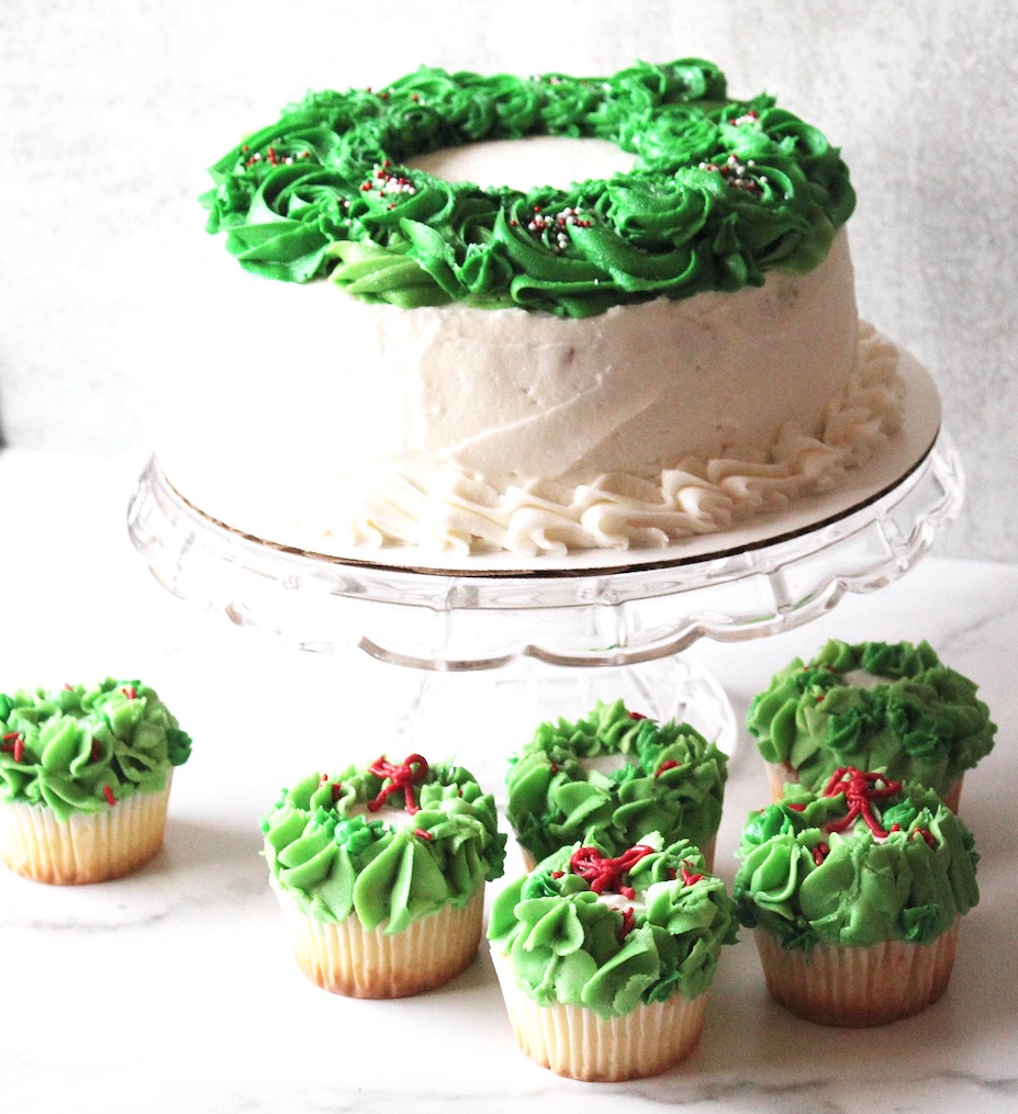 Wreath Cake and Cupcakes